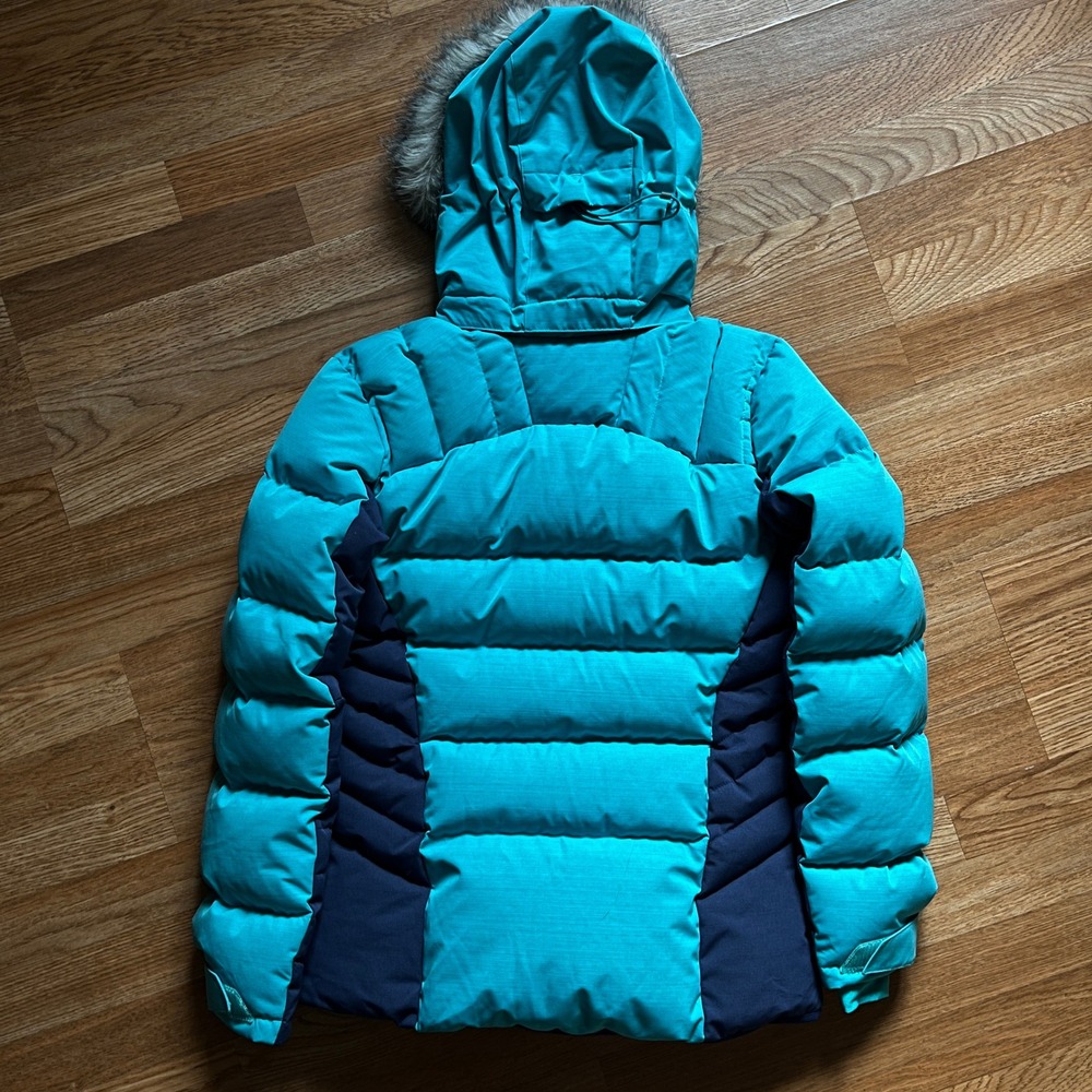 Medium Salomon Icetown Women's Down Ski Jacket Turquoise Navy Blue - Picture 2 of 8